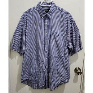 Ralph Lauren Golf Tilden Blue White Striped Short Sleeve Button Shirt Size XL